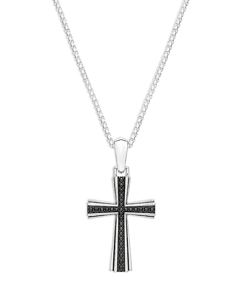 Bloomingdale's Fine Collection Black Diamond Cross Pendant Necklace in Sterling Silver, 0.25 tcw