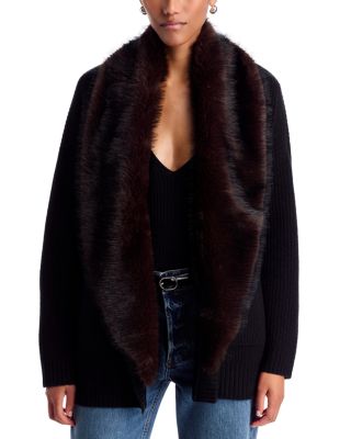 Removable Faux Fur Collar Cardigan - Exclusive