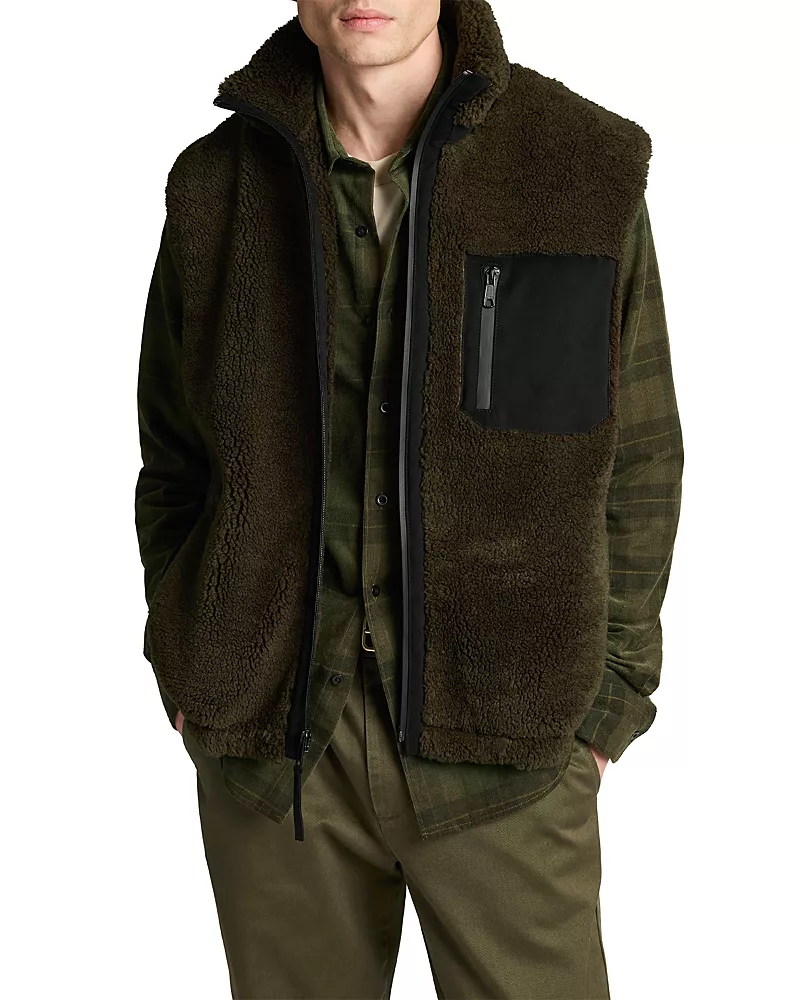 Vince Dark Leaf Faux Sherpa Zip Vest