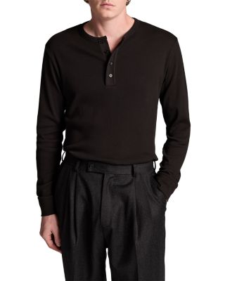 Ribbed Stretch Cotton Henley Shirt