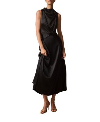  Women's Satin Cowl Neck Midi Dress