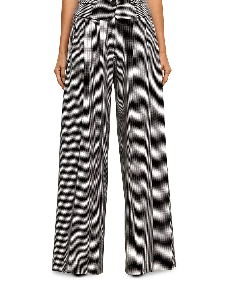 L'Agence Nova Houndstooth Pleated Wide Leg Pants