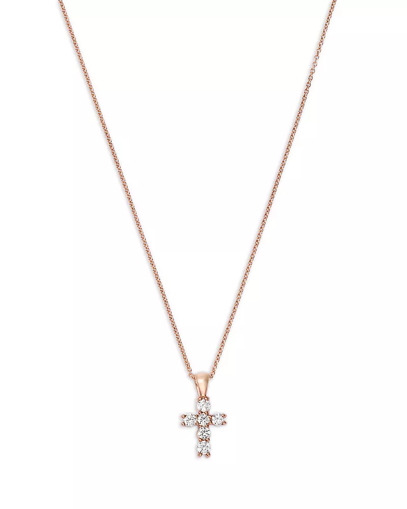 Bloomingdale's Fine Collection Diamond Mini Cross Pendant Necklace in 14K Gold, 0.20 tcw