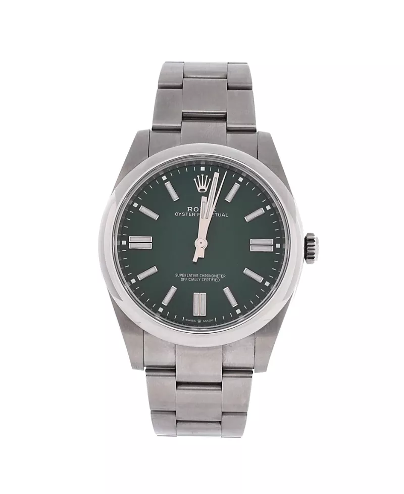 Pre-Owned Rolex Oyster Perpetual Green Automatic Watch in Stainless Steel 41mm
