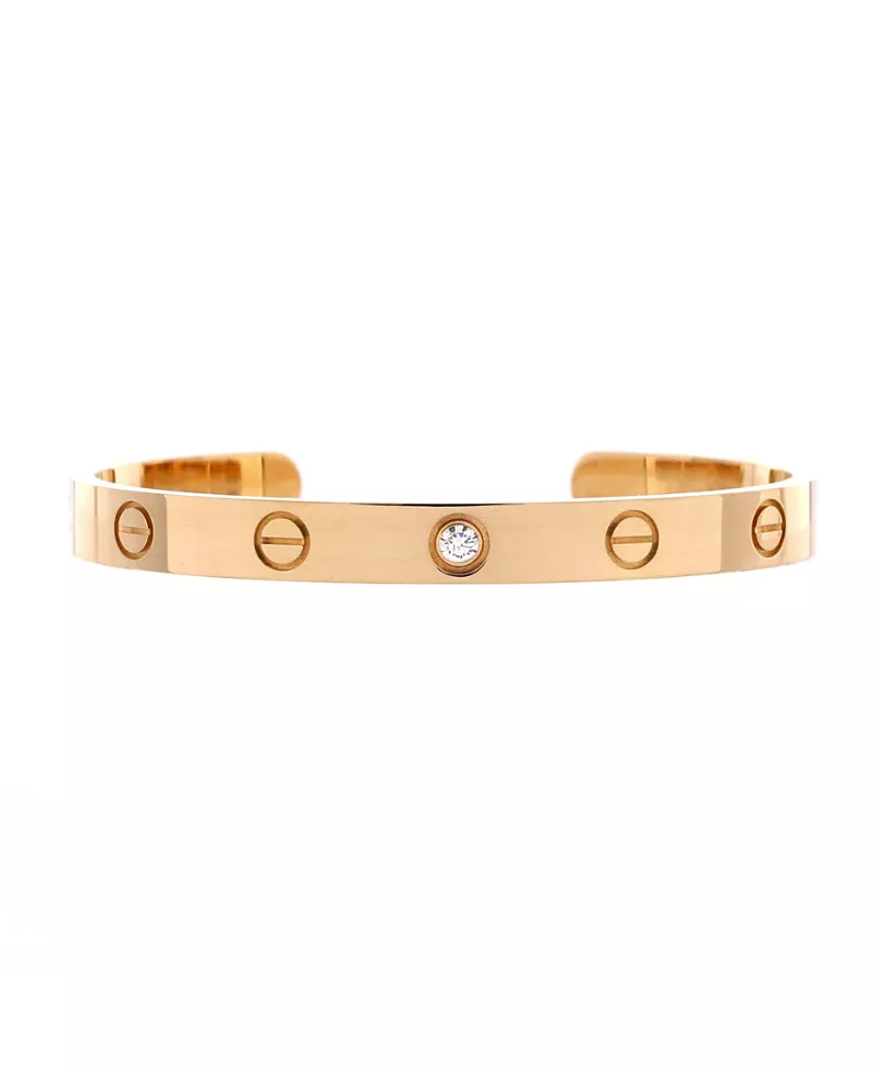 Pre-Owned Cartier Love 1 Diamond Cuff Bracelet 18K Gold with Diamond