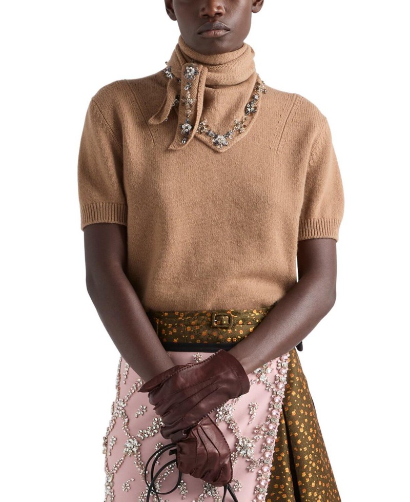 Prada Short Sleeved Cashmere Sweater with Scarf by Bloomingdale's