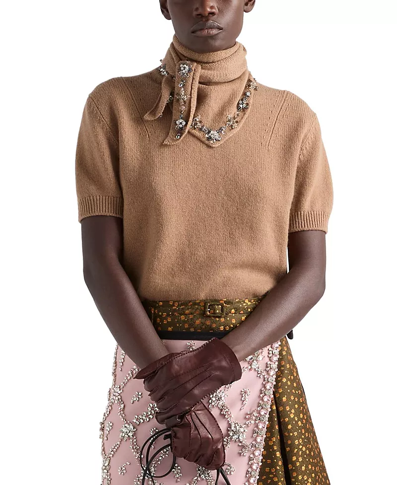 Prada Short Sleeved Cashmere Sweater with Scarf
