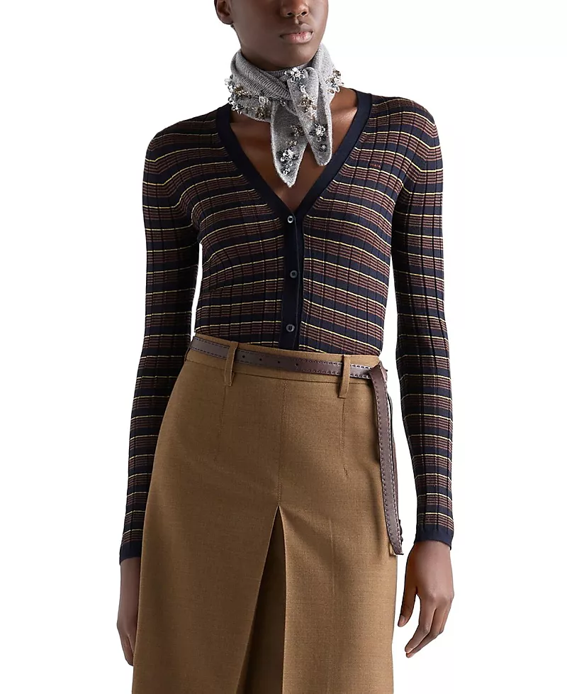 Prada Striped Cashmere and Silk Cardigan