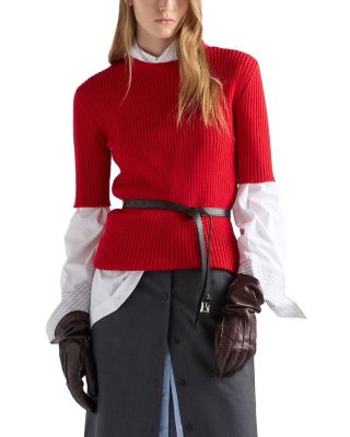  Short Sleeved Ribbed Knit Wool Sweater