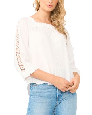 Square Neck Lace Yoke Blouse