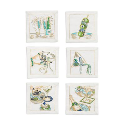 Champagne & Caviar Linen Cocktail Napkins, Set of 6