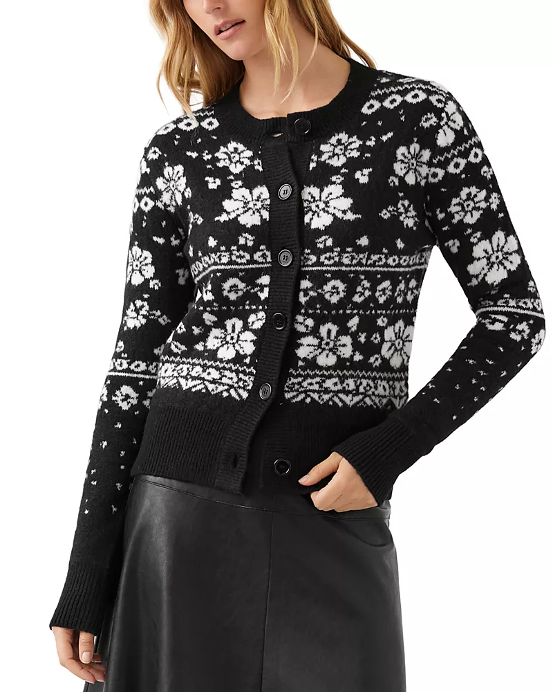 Karen Kane Floral Jacquard Crewneck Cardigan