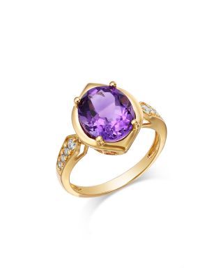 Bloomingdale's Fine Collection Amethyst & Diamond Oval Cut Ring in 14K Yellow Gold, 0.14 tcw