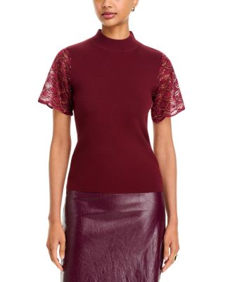 Sequin & Beaded Mock Neck  Sweater