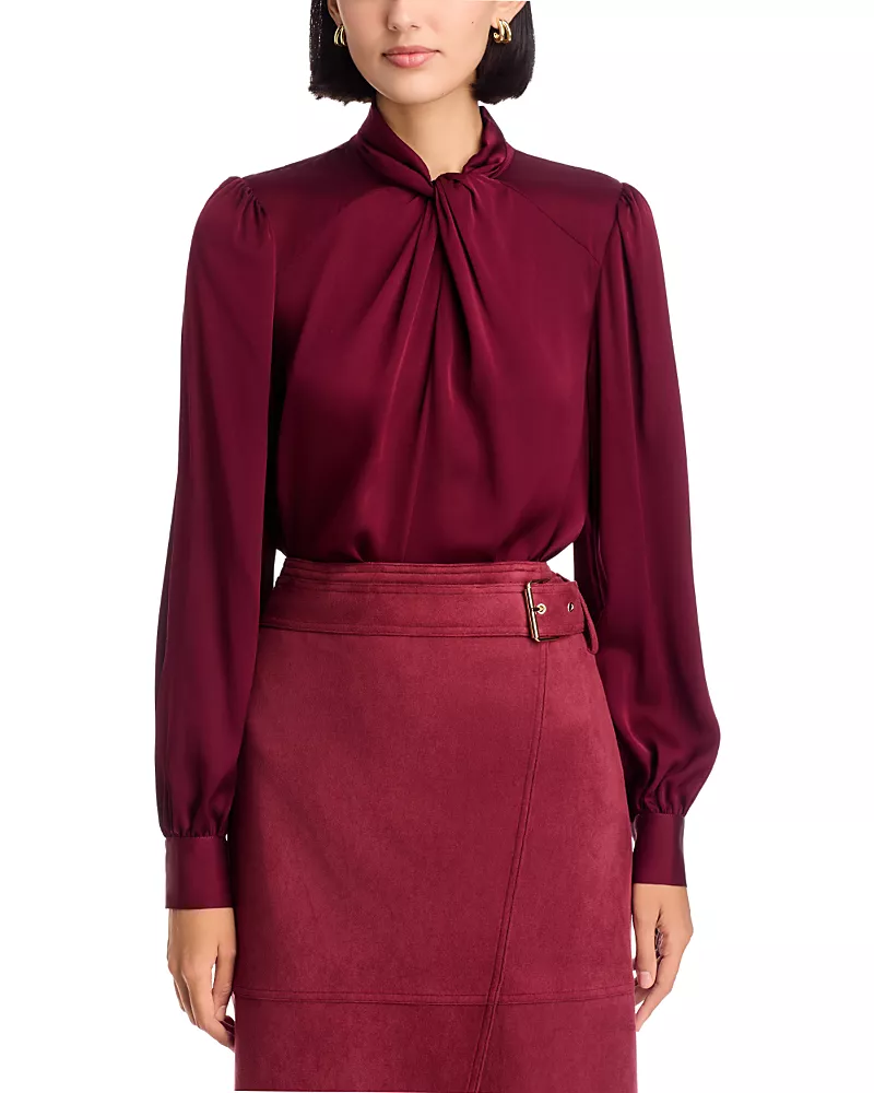 Elie Tahari Lola Silk Blend Twist Neck Blouse