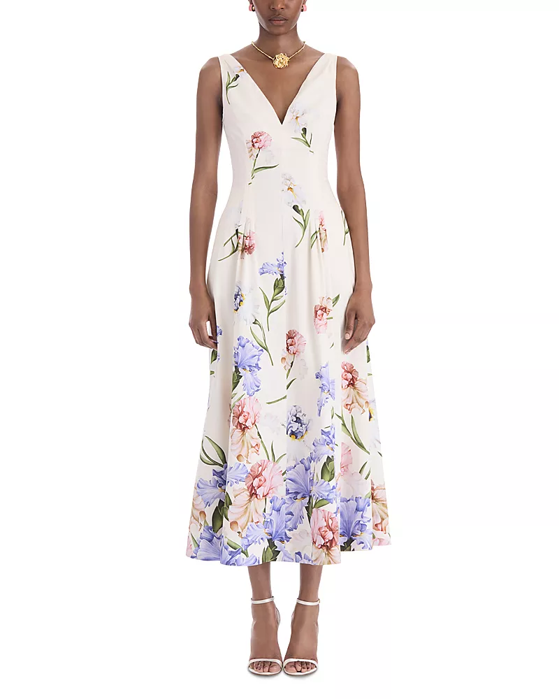 Oscar de la Renta Iris Print Cotton Stretch Dress