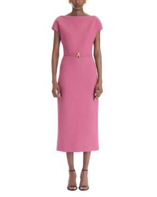 Boat Neck Belted Short Sleeve Dress