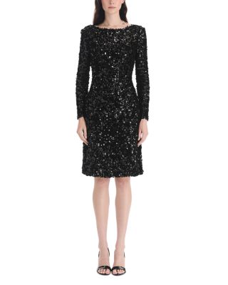 Oscar de la Renta Long Sleeve Velvet Paillettes Chiffon Dress