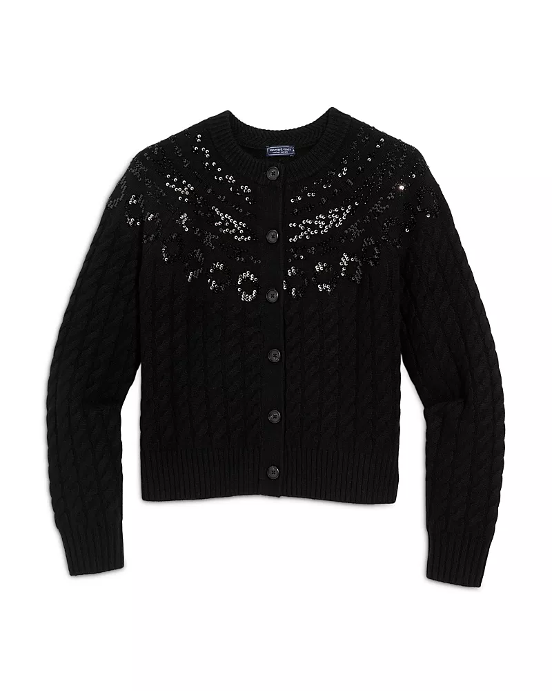 Vineyard Vines Sequin Cable Crewneck Cardigan