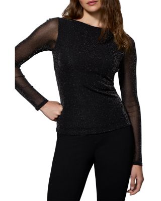 Sparkle Knit Boat Neck Long Sleeve Top