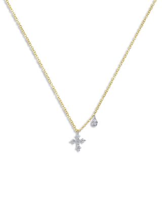 14K White & Yellow Gold Diamond & Paperclip Cross Pendant Necklace, 0.10 tcw