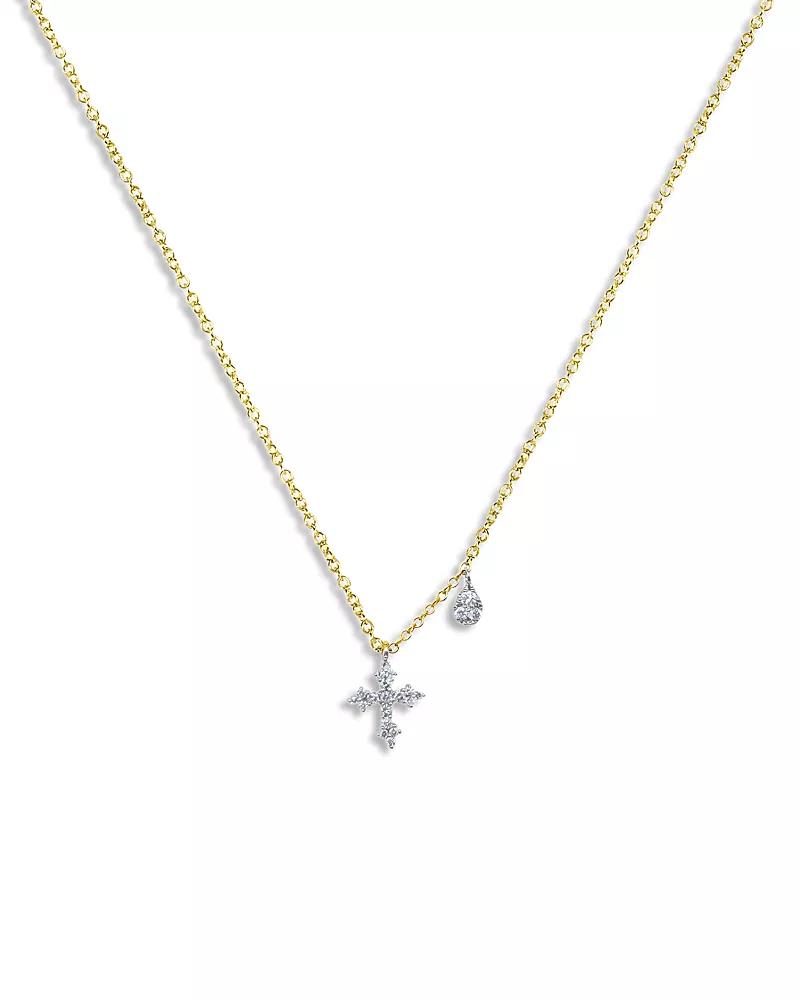 Meira T 14K White & Yellow Gold Diamond & Paperclip Cross Pendant Necklace, 0.10 tcw