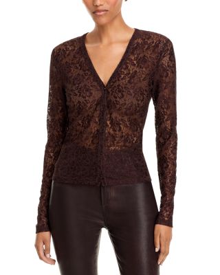 Lace Cameo Sheer Button Front Top