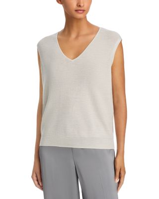 Wool Blend Lurex V Neck Vest