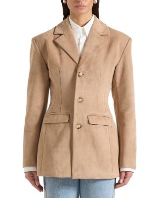 Claire Faux Suede Wide Shoulder Cinch Waist Blazer