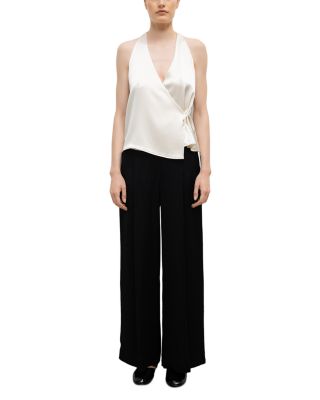 Leset Barb Sleeveless Satin Wrap Top