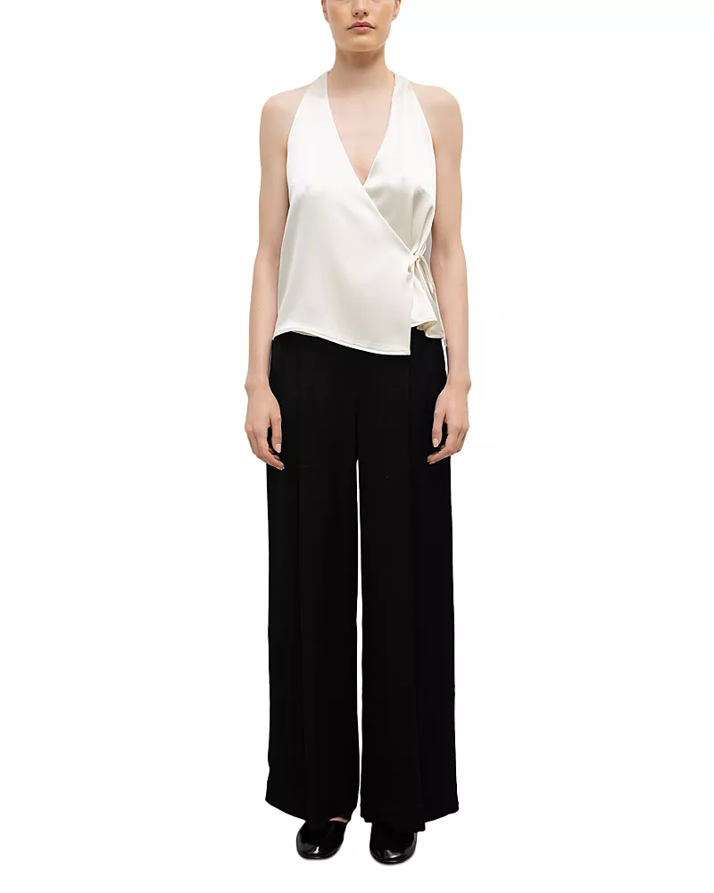 Leset Barb Sleeveless Satin Wrap Top