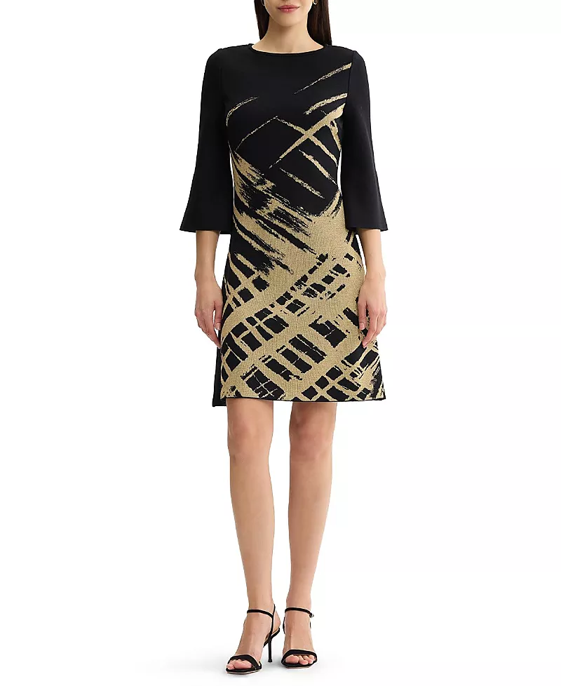 Ming Wang Petite A-Line Shimmer Lurex Soft Knit Dress