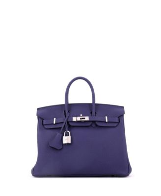Pre-Owned HERMES Birkin 25 Handbag Blue Togo with Palladium Hardware