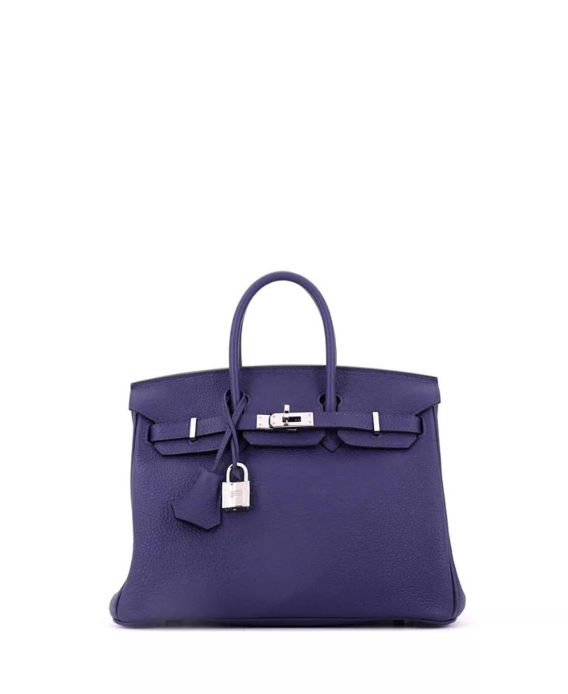 Pre-Owned HERMES Birkin 25 Handbag Blue Togo with Palladium Hardware