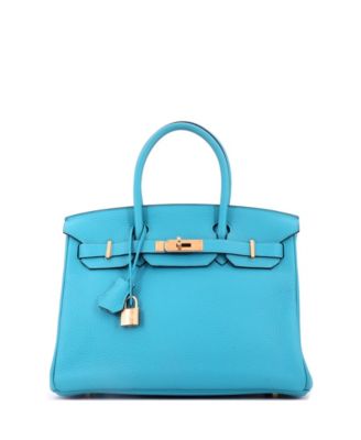 Birkin 30 Handbag Blue Clemence with Gold Hardware