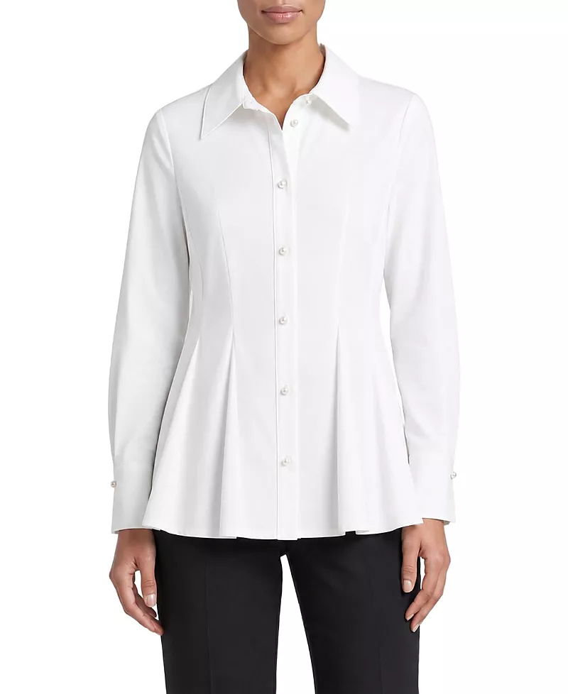 Ming Wang x Anna Marie Peplum Stretch Cotton Blouse