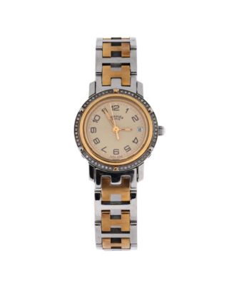 Clipper Quartz Watch in Stainless Steel and Plated Metal with Diamond Bezel 24mm