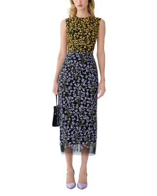 Carolina Herrera Embroidered Floral Sleeveless Midi Dress