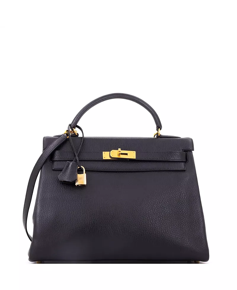 Pre-Owned HERMES Kelly 32 Handbag Black Ardennes with Gold Hardware