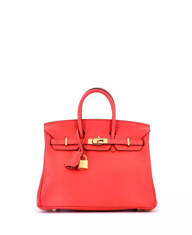 Pre-Owned HERMES Birkin 25 Handbag Red Swift with Gold Hardware