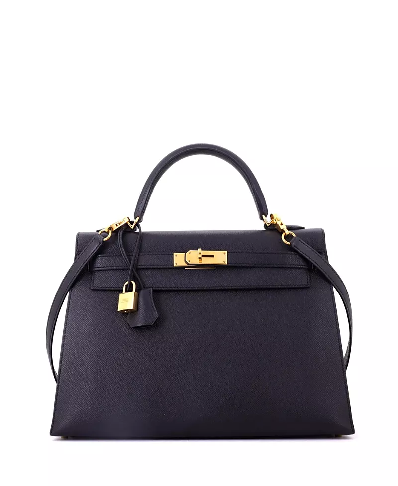 Pre-Owned HERMES Kelly 32 Handbag Black Epsom with Gold Hardware