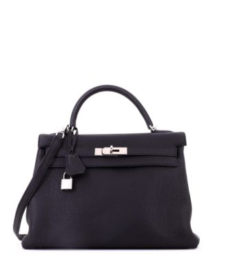 Pre-Owned HERMES Kelly 32 Handbag Black Togo with Palladium Hardware