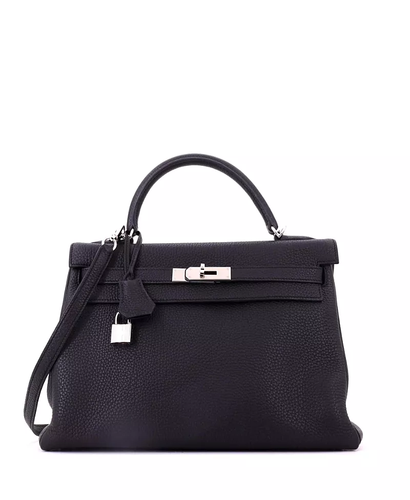 Pre-Owned HERMES Kelly 32 Handbag Black Togo with Palladium Hardware