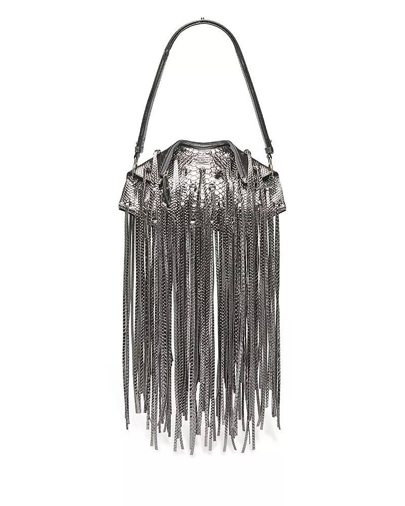 McQueen Manta Metallic Leather Fringed Clutch