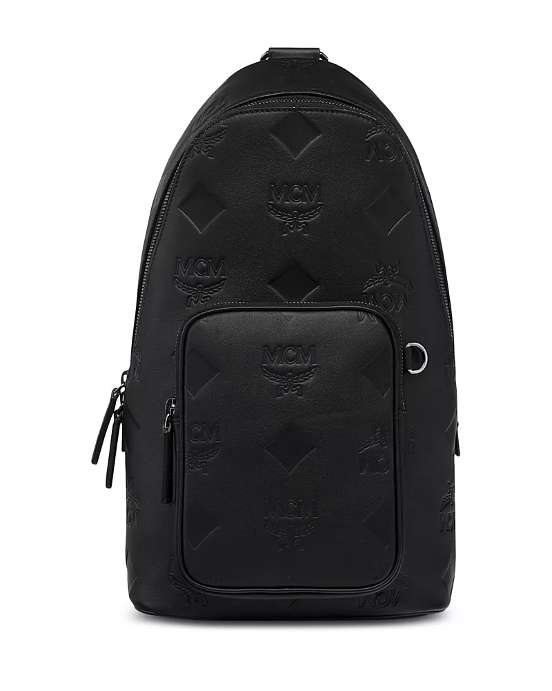 Mcm Aren Embossed Monogram Leather Sling Bag