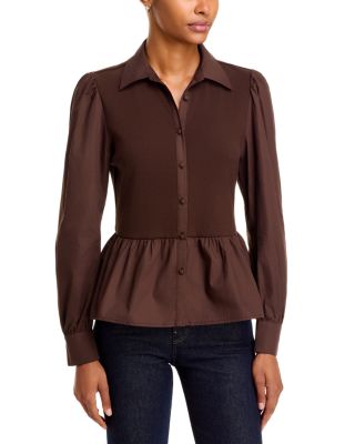 Mixed Media Puff Sleeve Peplum Top
