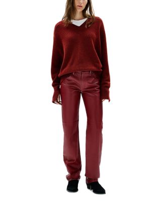Chloe Leather Low Rise Straight Jeans in Rust Red