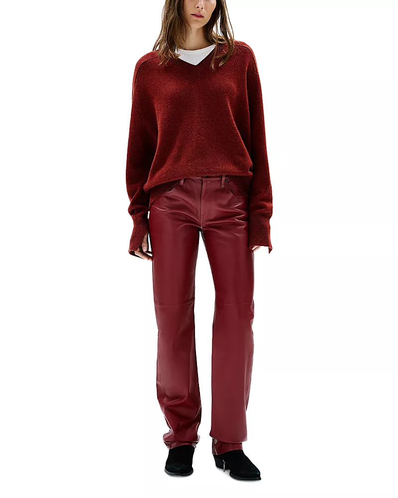 Slvrlake Chloe Leather Low Rise Jeans in Rust Red