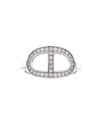Pre-Owned HERMES Medium Chaine d'Ancre Contour Ring 18K White Gold and Diamonds