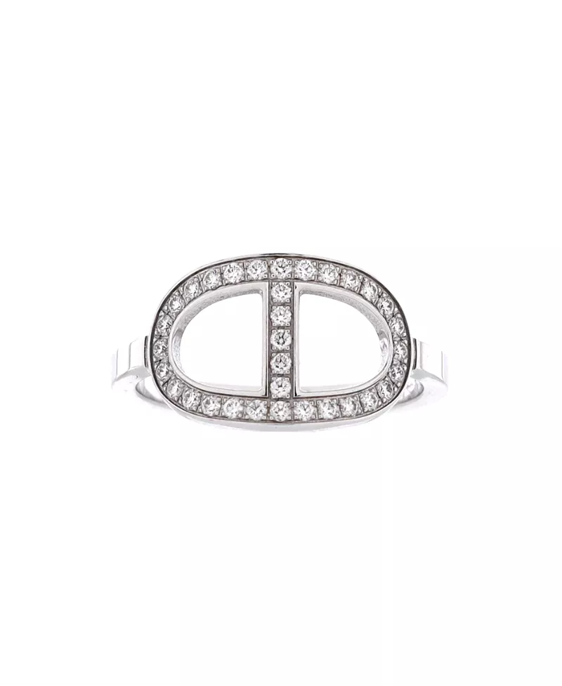 Pre-Owned HERMES Medium Chaine d'Ancre Contour Ring 18K White Gold and Diamonds